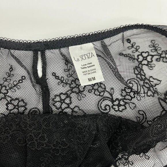 French Style Lingerie | La Senza Embroidery and Mesh Thong | Size M | Black - Picture 4 of 6